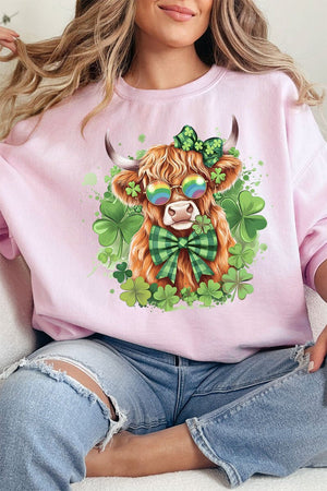 Lucky Clover Highland Cow Heavy - weight Crew Sweatshirt - Wholesale Accessory Market