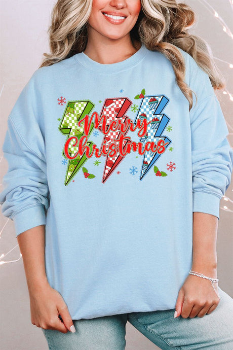 Merry Christmas Lightning Bolts Heavy - weight Crew Sweatshirt - Wholesale Accessory Market