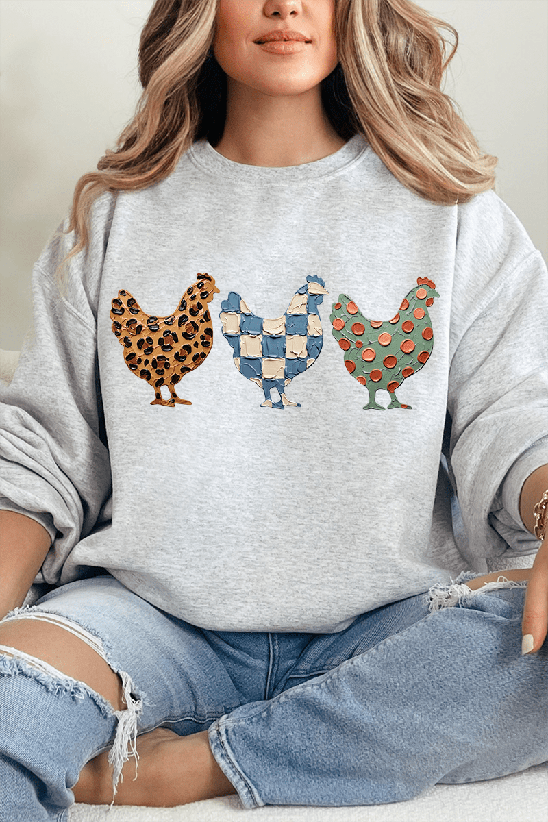Painted Hen Trio Heavy Blend Crew Sweatshirt - Wholesale Accessory Market