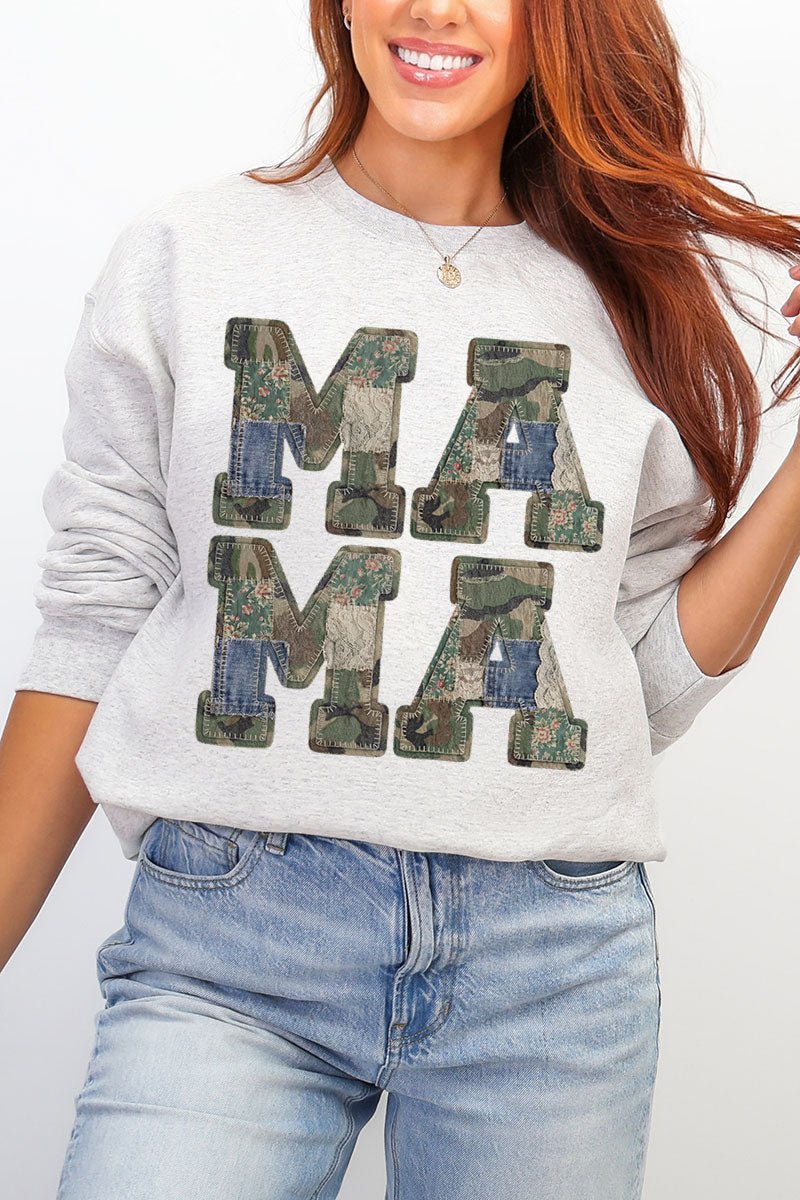 Patchwork Camo Mama Heavy Blend Crew Sweatshirt - Wholesale Accessory Market