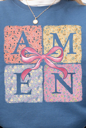 Patchwork Floral Amen Heavy - weight Crew Sweatshirt - Wholesale Accessory Market