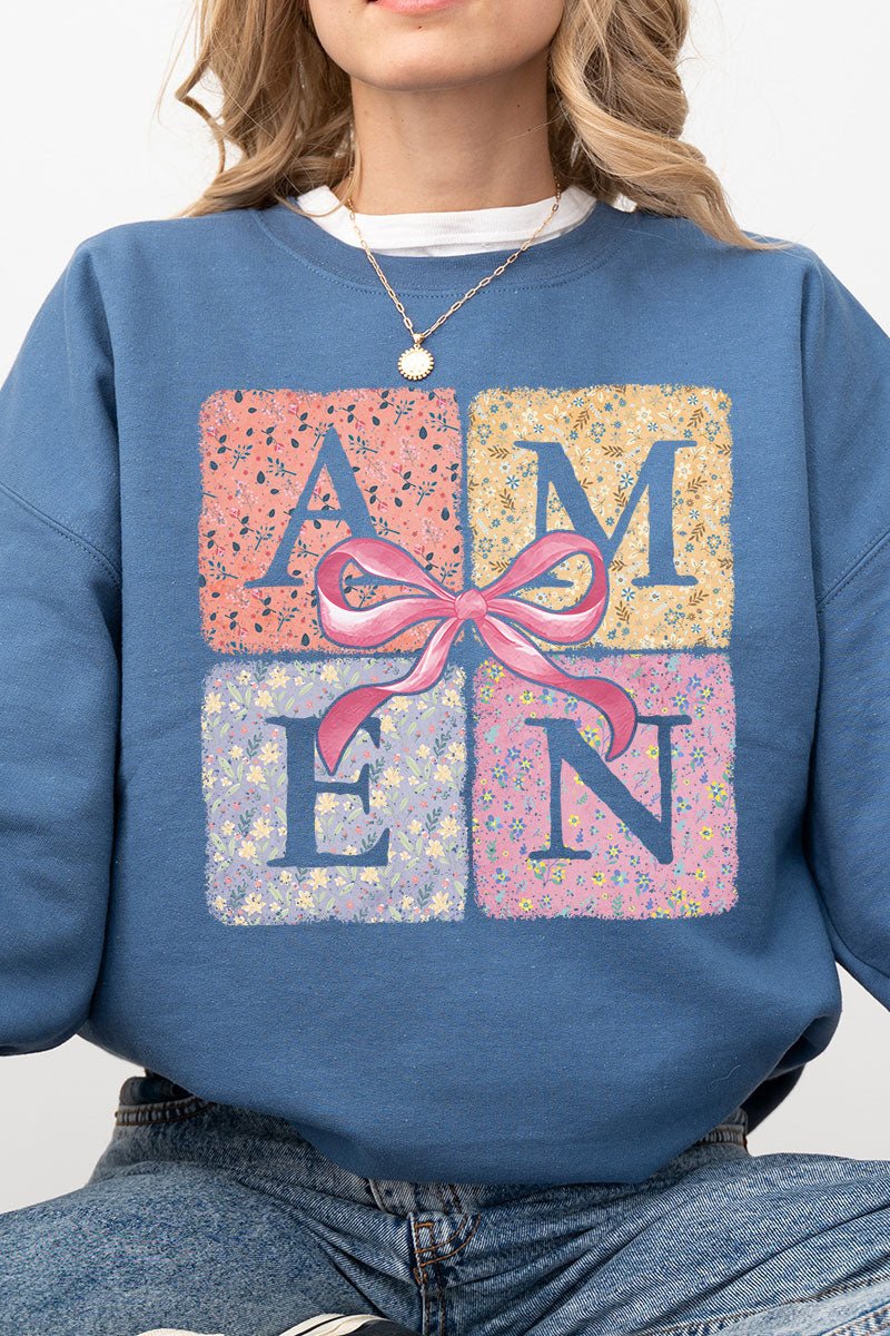 Patchwork Floral Amen Heavy - weight Crew Sweatshirt - Wholesale Accessory Market
