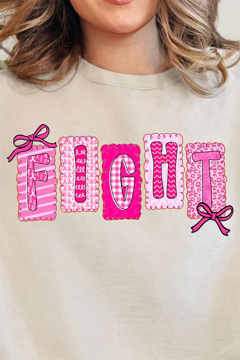 Pink Fight Letters Pretty, Powerful, Pink Fight Heavy Blend Crew Sweatshirt | Wholesale ...