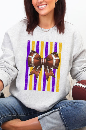 Purple & Yellow Gold Varsity Bow Heavy Blend Crew Sweatshirt - Wholesale Accessory Market