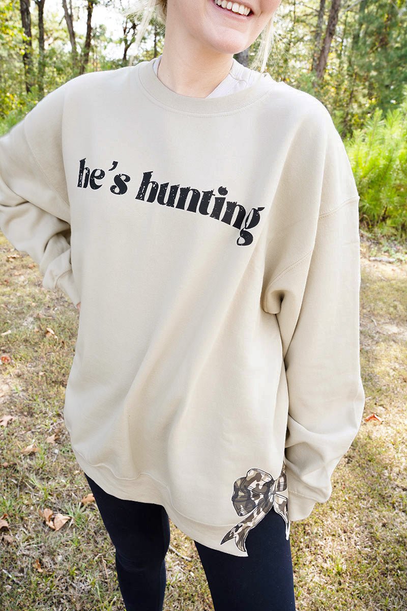 Side Bows He's Hunting Heavy - weight Crew Sweatshirt - Wholesale Accessory Market