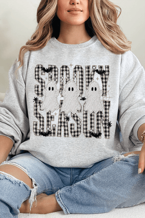 Spooky Season Gingham & Ghosts Heavy Blend Crew Sweatshirt - Wholesale Accessory Market