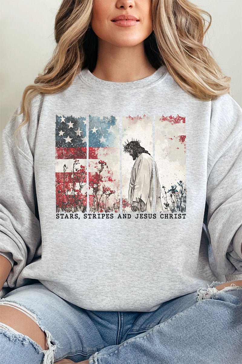 Star, Stripes, & Jesus Christ Heavy - weight Crew Sweatshirt - Wholesale Accessory Market