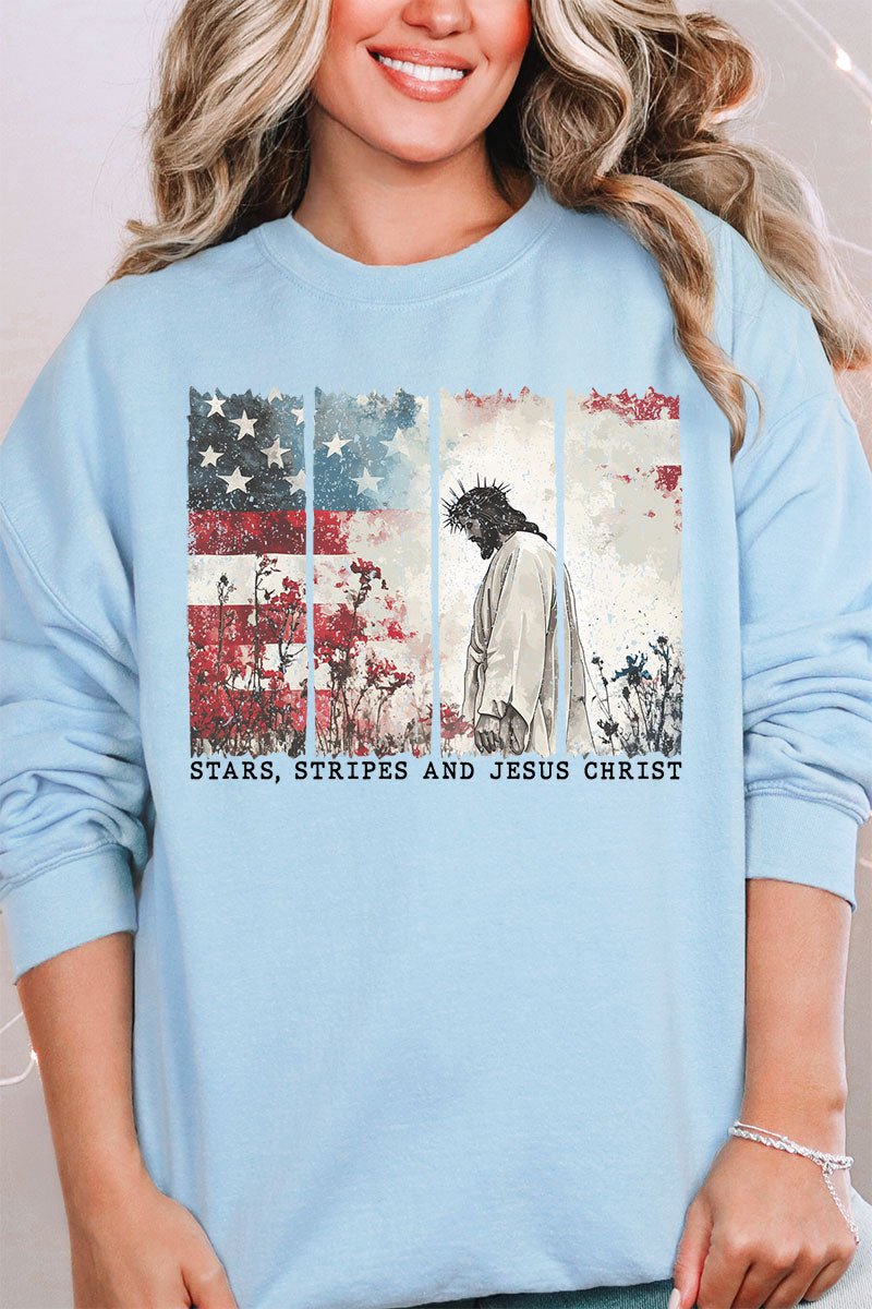 Star, Stripes, & Jesus Christ Heavy - weight Crew Sweatshirt - Wholesale Accessory Market