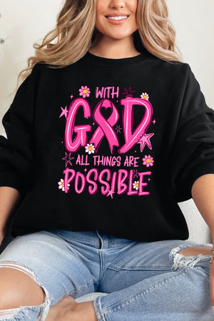 All Things Are Possible Pink Ribbon Heavy Blend Crew Sweatshirt - Wholesale Accessory Market