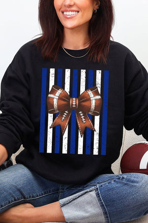 Blue & White Varsity Bow Heavy Blend Crew Sweatshirt - Wholesale Accessory Market