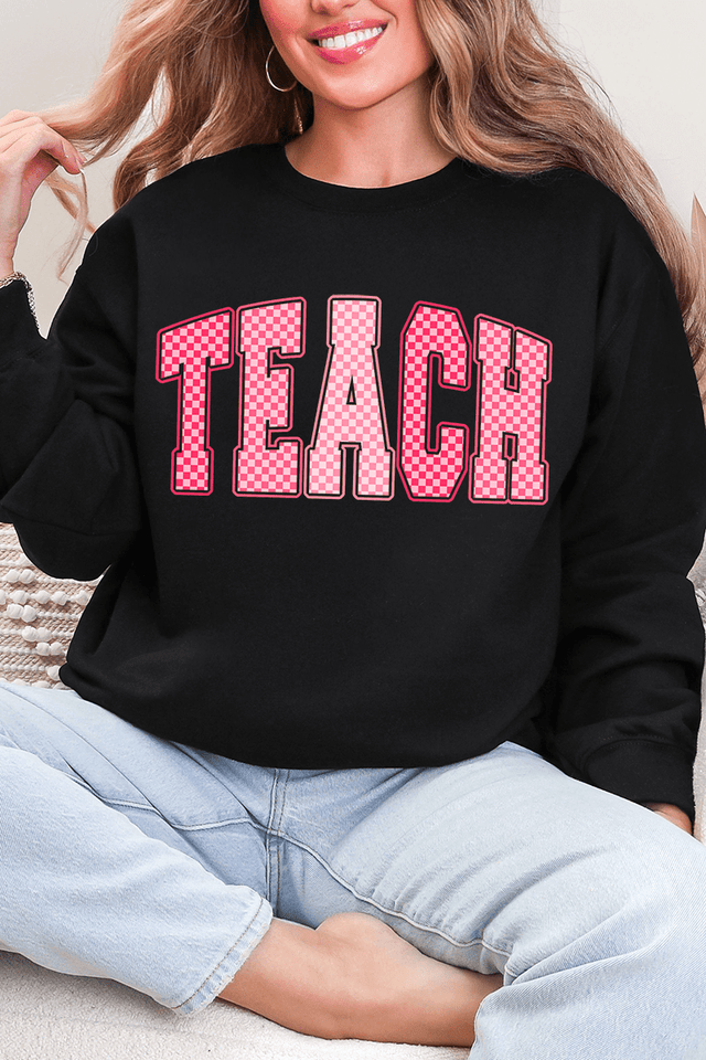 Checkered Teach Heavy Blend Crew Sweatshirt - Wholesale Accessory Market
