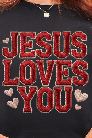 Faux Embroidery Jesus Loves You Heavy Blend Crew Sweatshirt - Wholesale Accessory Market