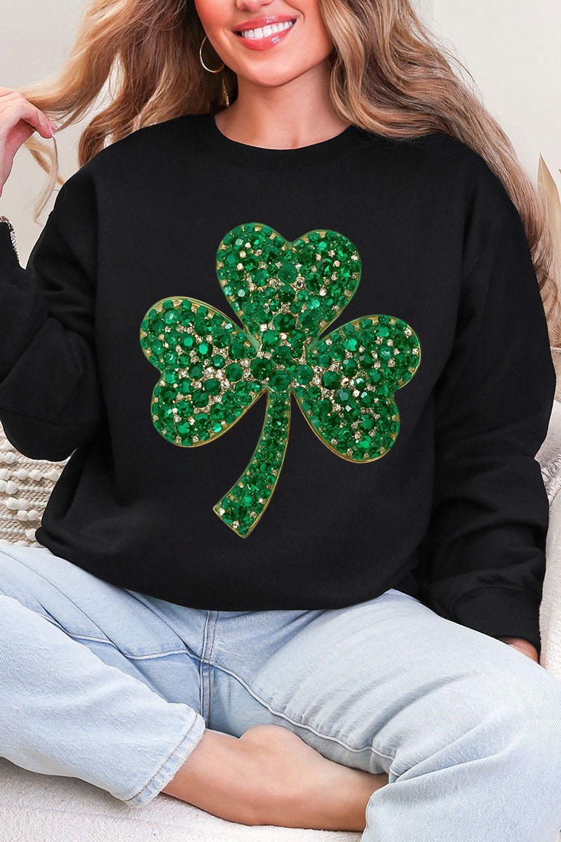 Faux Rhinestone Clover Heavy Blend Crew Sweatshirt - Wholesale Accessory Market