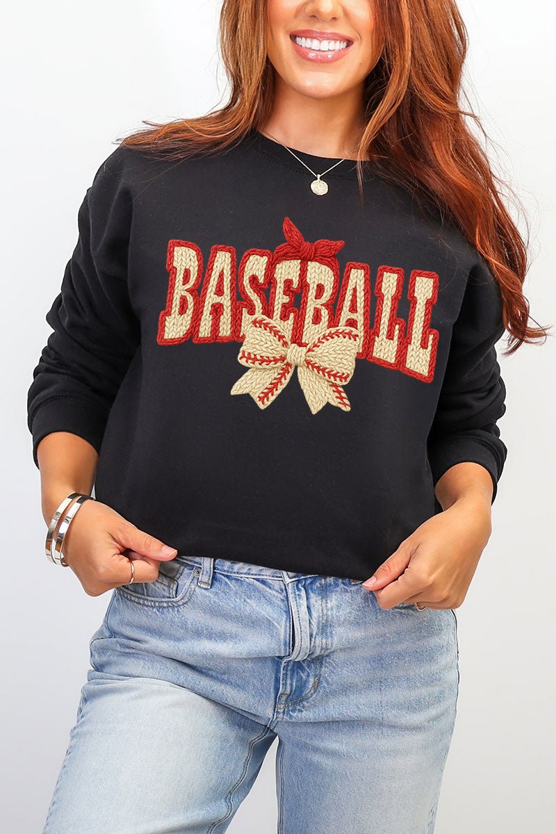 Faux Yarn Baseball Coquette Heavy Blend Crew Sweatshirt - Wholesale Accessory Market