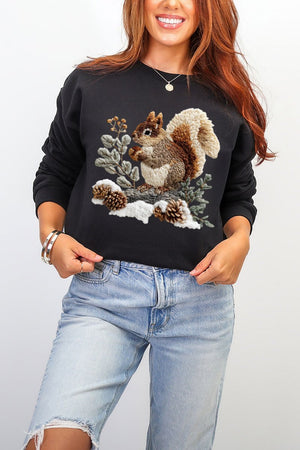 Faux Yarn Winter Squirrel Heavy Blend Crew Sweatshirt - Wholesale Accessory Market