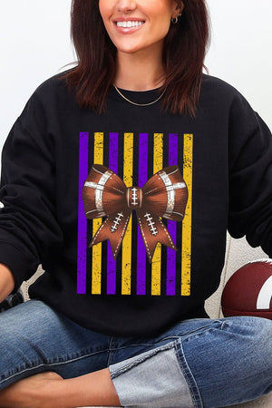 Purple & Yellow Gold Varsity Bow Heavy Blend Crew Sweatshirt - Wholesale Accessory Market