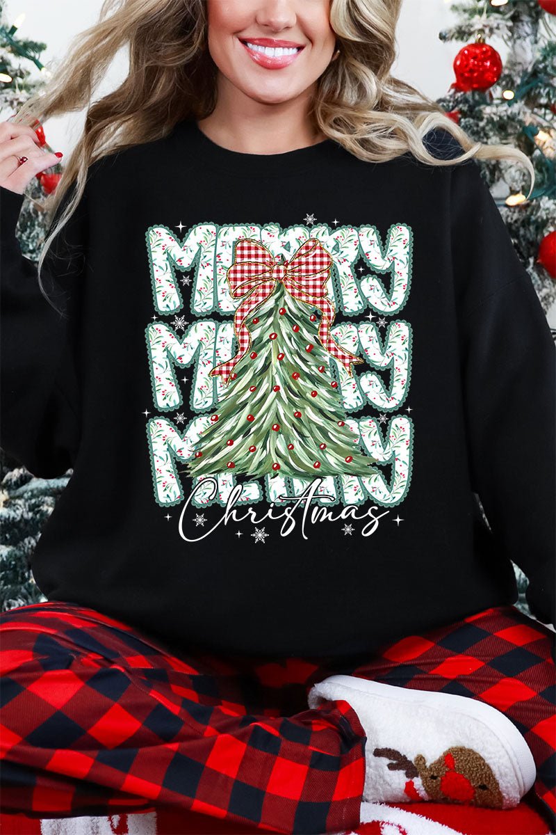 Stacked Holly Merry Christmas Tree Heavy Blend Crew Sweatshirt - Wholesale Accessory Market