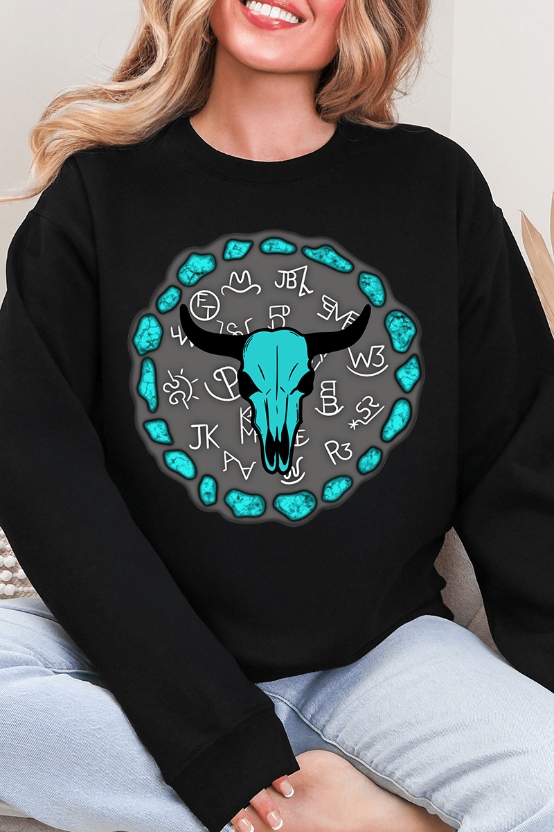 Turquoise Stone Steer Heavy Blend Crew Sweatshirt - Wholesale Accessory Market