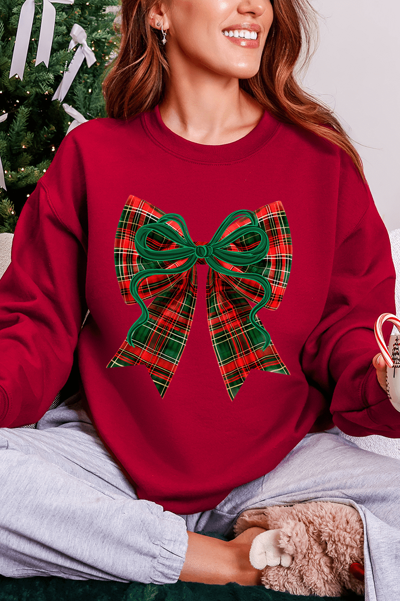 Christmas Plaid Coquette Heavy Blend Crew Sweatshirt - Wholesale Accessory Market