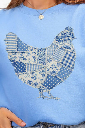 Faux Patchwork Blue Chicken Heavy Blend Crew Sweatshirt - Wholesale Accessory Market