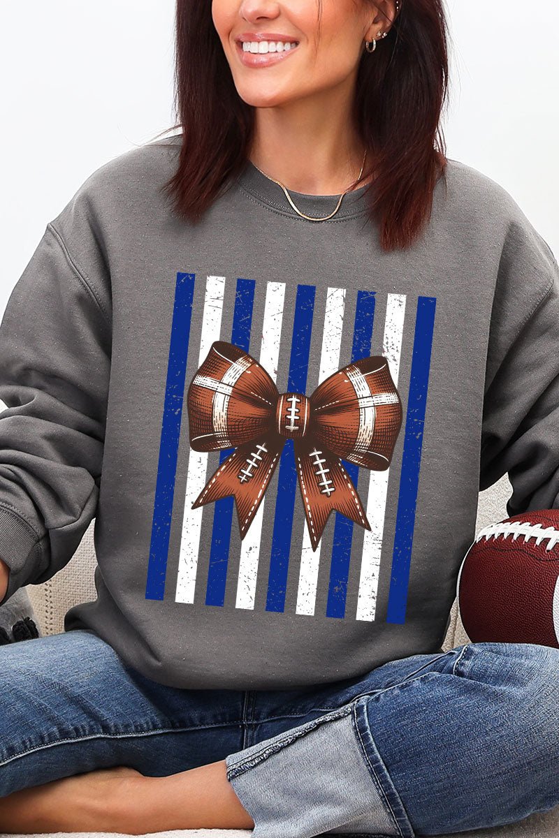 Blue & White Varsity Bow Heavy Blend Crew Sweatshirt - Wholesale Accessory Market