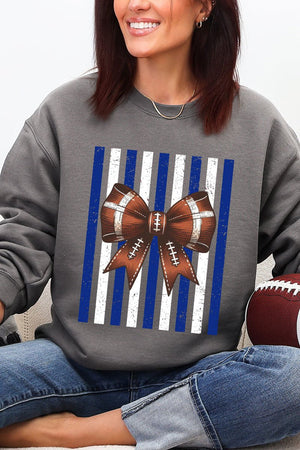 Blue & White Varsity Bow Heavy Blend Crew Sweatshirt - Wholesale Accessory Market