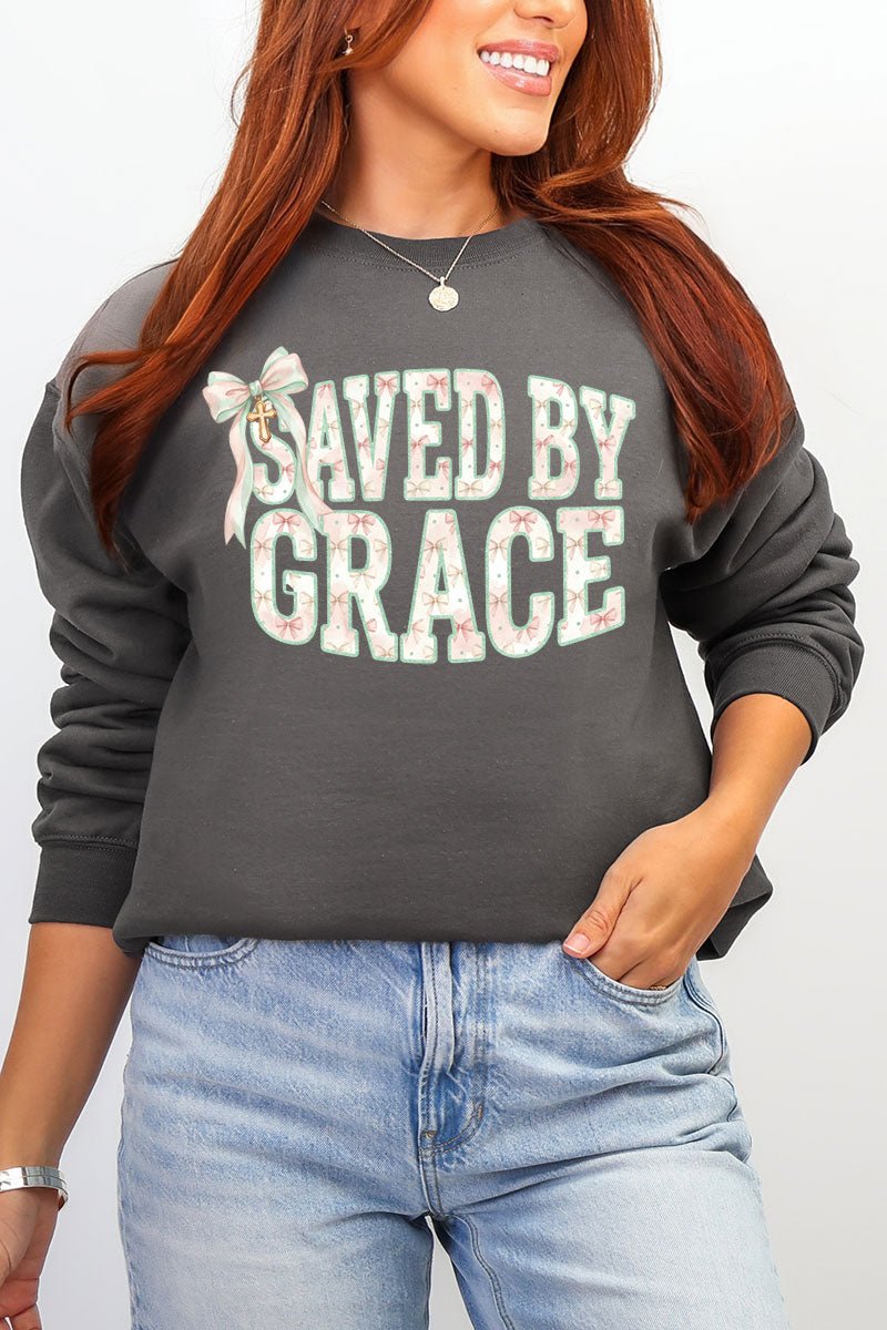 Coquette Cross Saved By Grace Heavy Blend Crew Sweatshirt - Wholesale Accessory Market