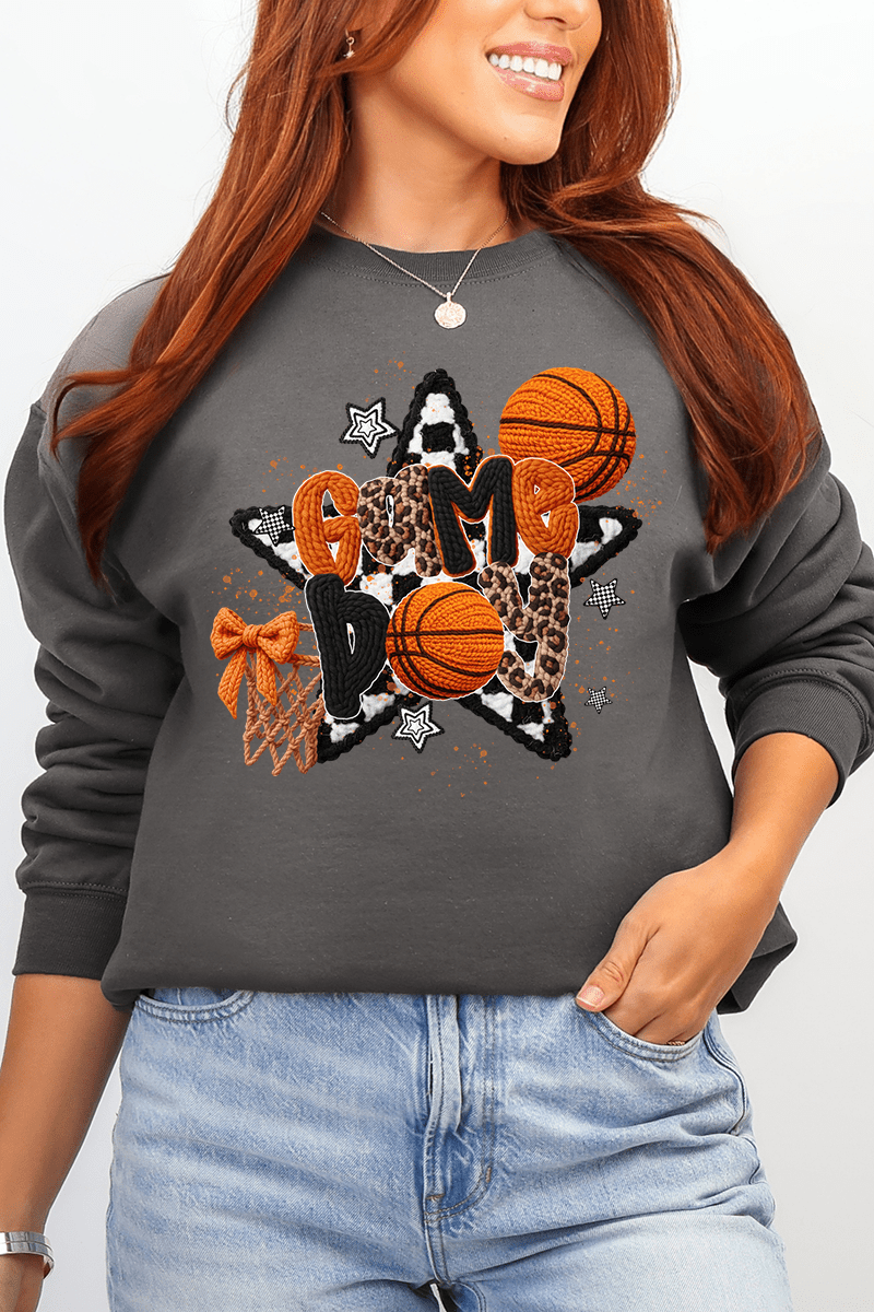 Faux Yarn Basketball Game Day Heavy Blend Crew Sweatshirt - Wholesale Accessory Market