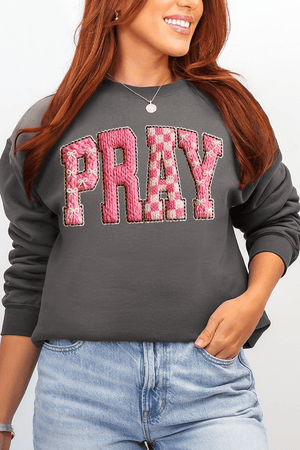 Pink Faux Yarn Coquette Pray Heavy Blend Crew Sweatshirt - Wholesale Accessory Market