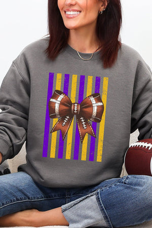Purple & Yellow Gold Varsity Bow Heavy Blend Crew Sweatshirt - Wholesale Accessory Market