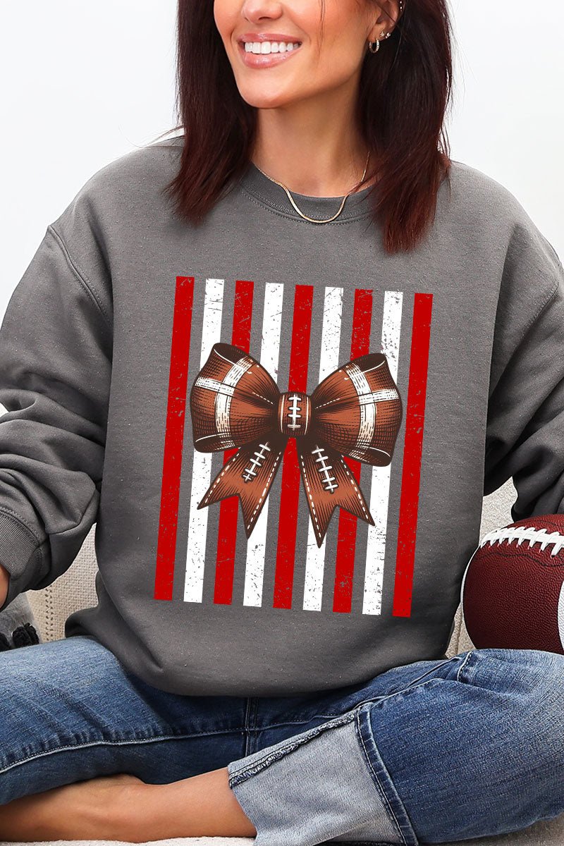 Red & White Varsity Bow Heavy Blend Crew Sweatshirt - Wholesale Accessory Market