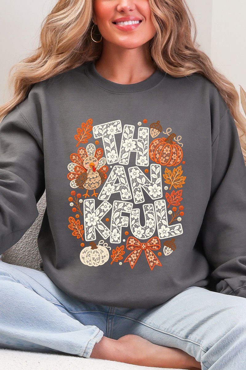 Thankful Lacework Heavy Blend Crew Sweatshirt - Wholesale Accessory Market