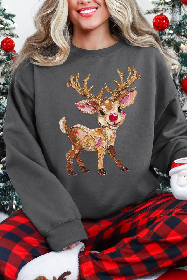 The Painted Red Nose Reindeer Heavy Blend Crew Sweatshirt - Wholesale Accessory Market
