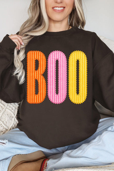 Candy Stripe Boo Heavy Blend Crew Sweatshirt - Wholesale Accessory Market