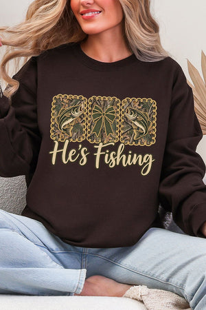 He's Fishing Heavy Blend Crew Sweatshirt - Wholesale Accessory Market