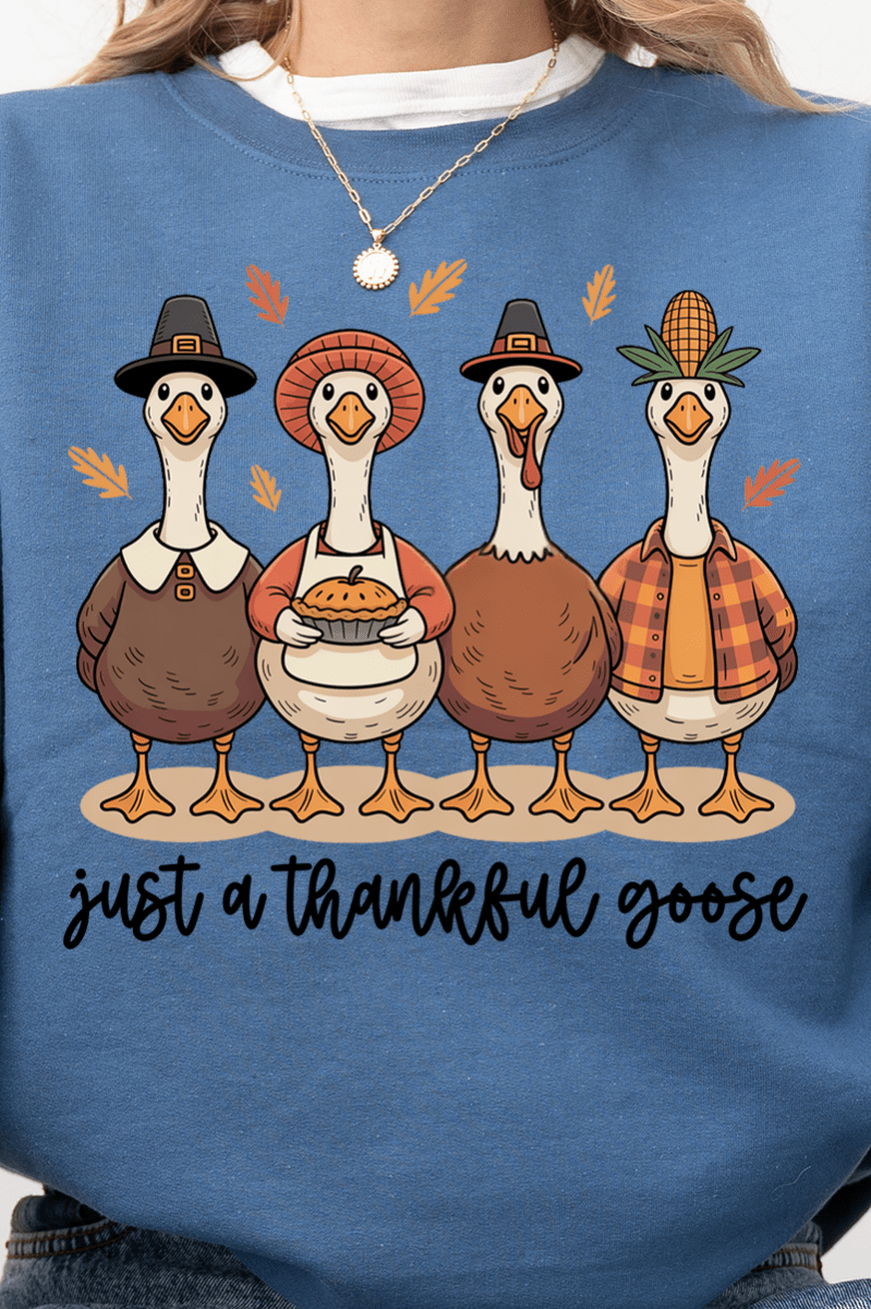 Just A Thankful Goose Heavy - weight Crew Sweatshirt - Wholesale Accessory Market