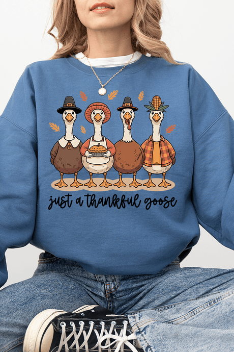 Just A Thankful Goose Heavy - weight Crew Sweatshirt - Wholesale Accessory Market