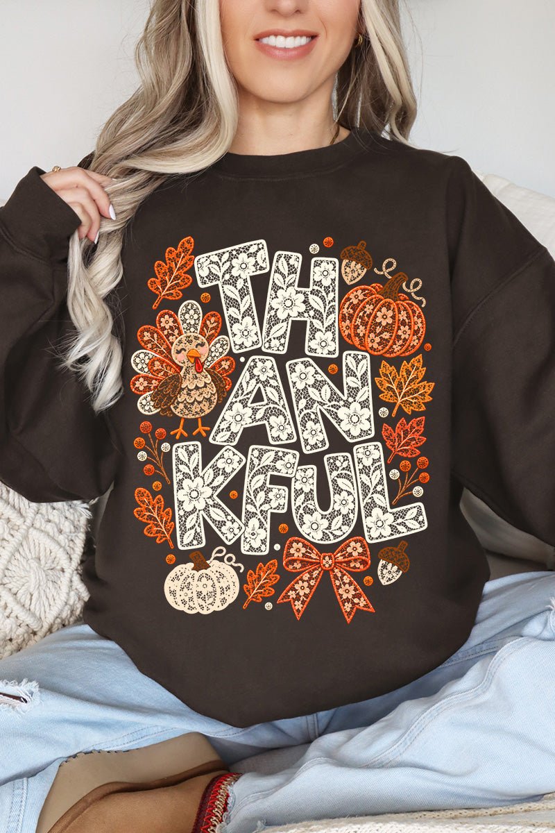 Thankful Lacework Heavy Blend Crew Sweatshirt - Wholesale Accessory Market