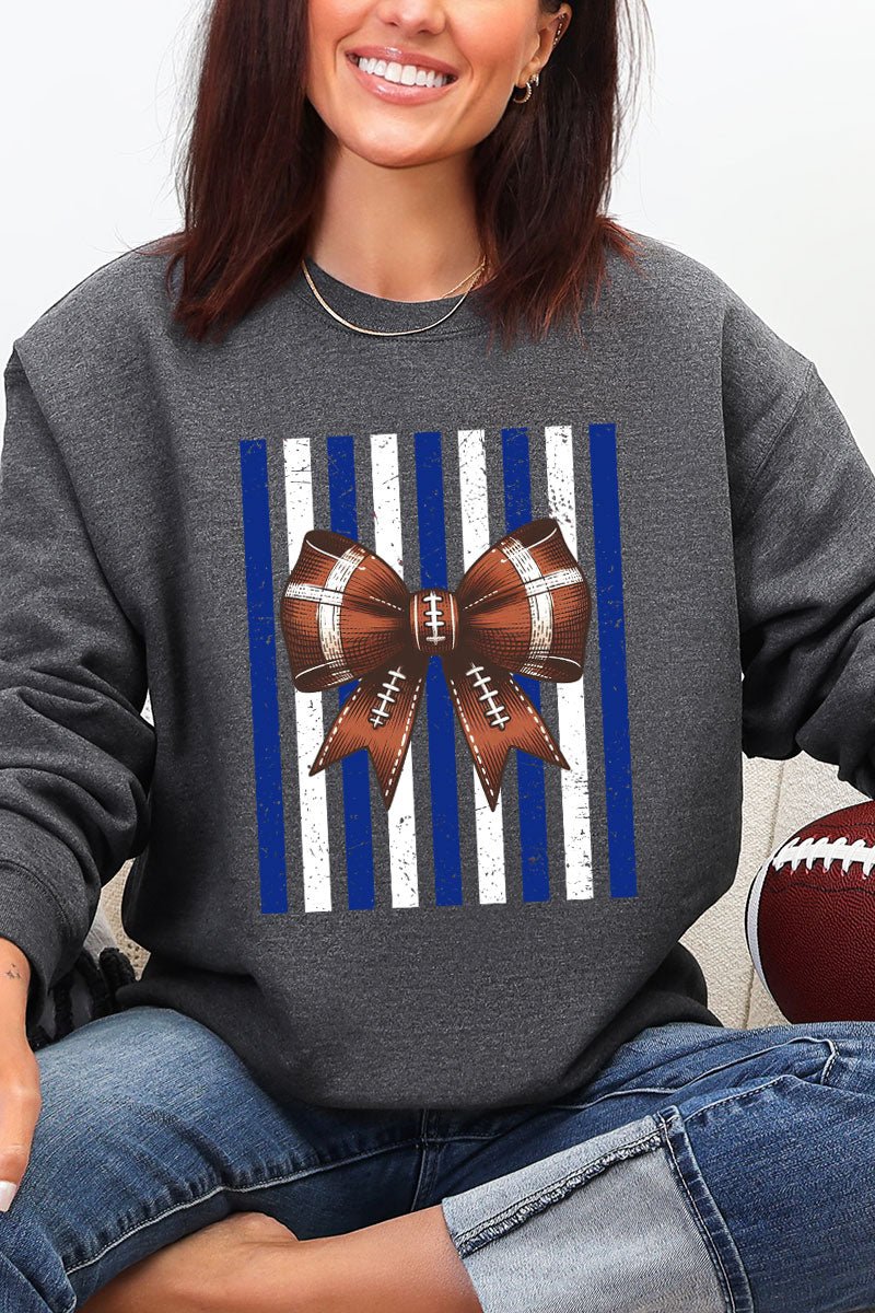 Blue & White Varsity Bow Heavy Blend Crew Sweatshirt - Wholesale Accessory Market