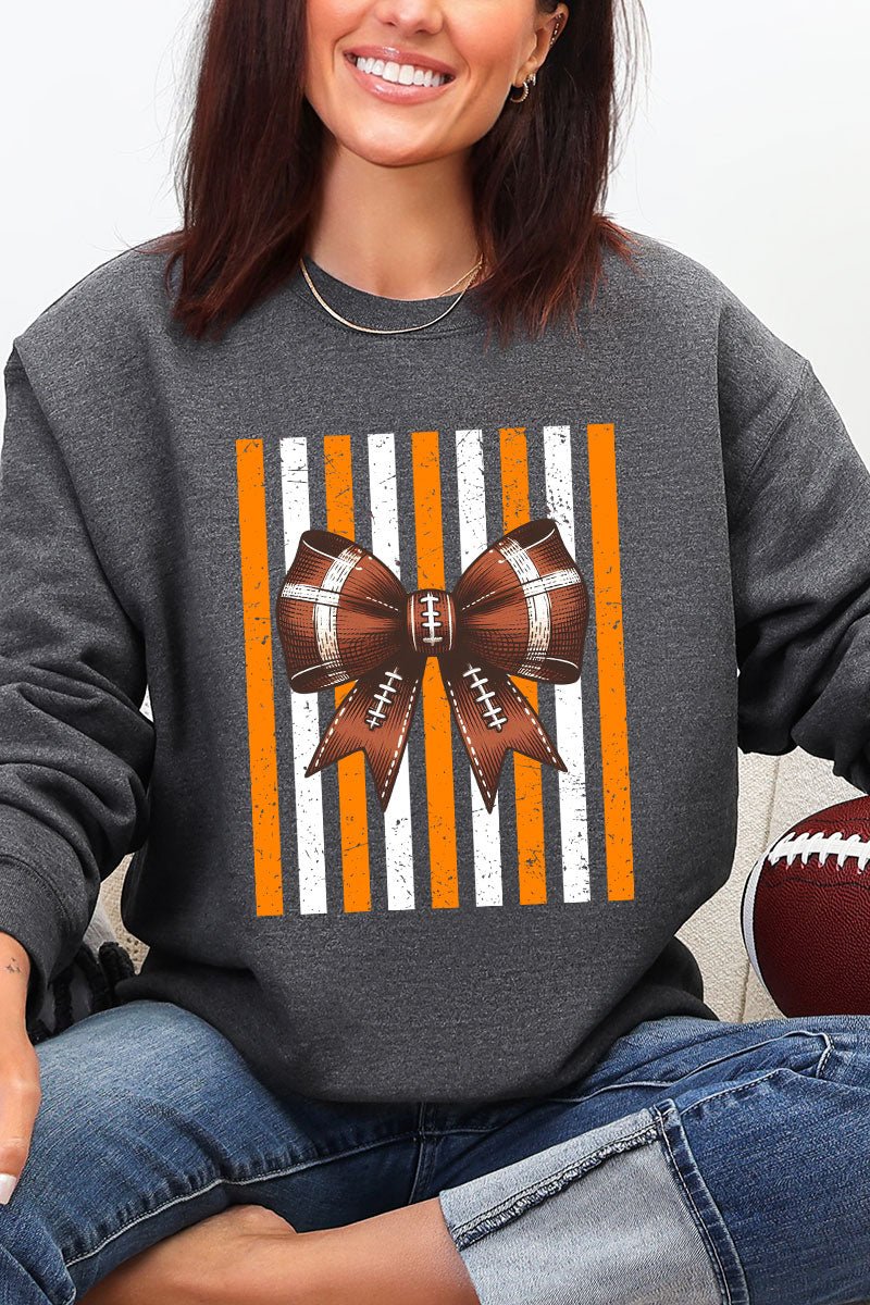 Fiery Orange & White Varsity Bow Heavy Blend Crew Sweatshirt - Wholesale Accessory Market
