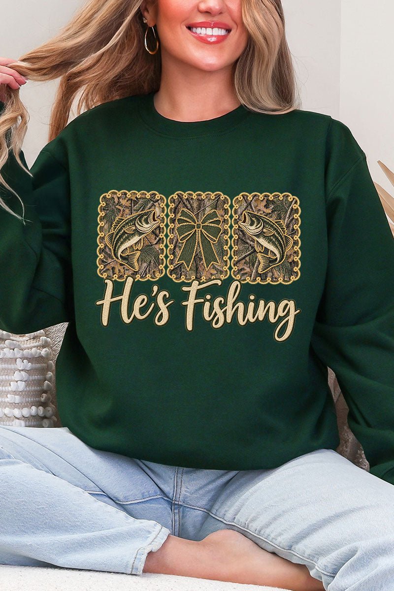 He's Fishing Heavy Blend Crew Sweatshirt - Wholesale Accessory Market