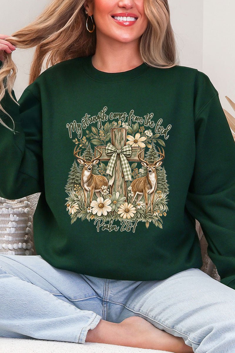 My Strength Woodland Deer Heavy Blend Crew Sweatshirt - Wholesale Accessory Market