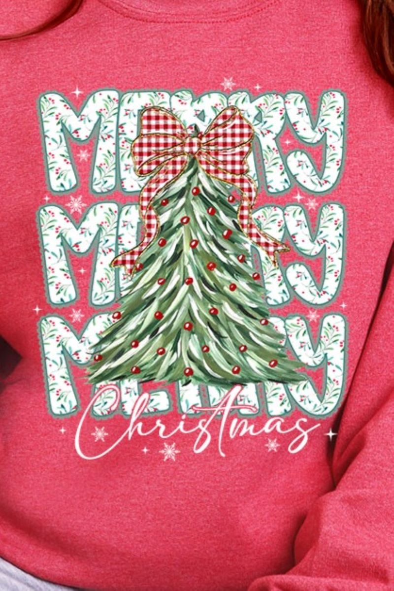 Stacked Holly Merry Christmas Tree Heavy Blend Crew Sweatshirt - Wholesale Accessory Market