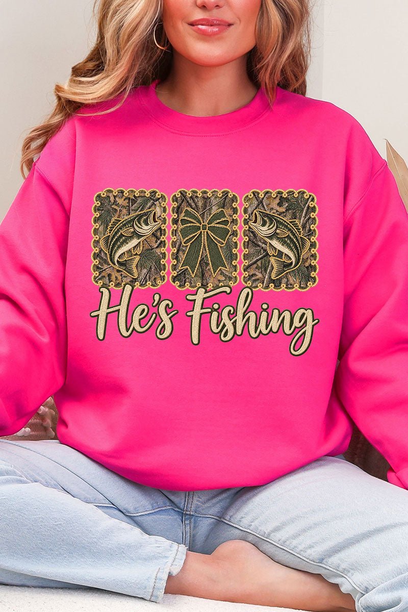 He's Fishing Heavy Blend Crew Sweatshirt - Wholesale Accessory Market
