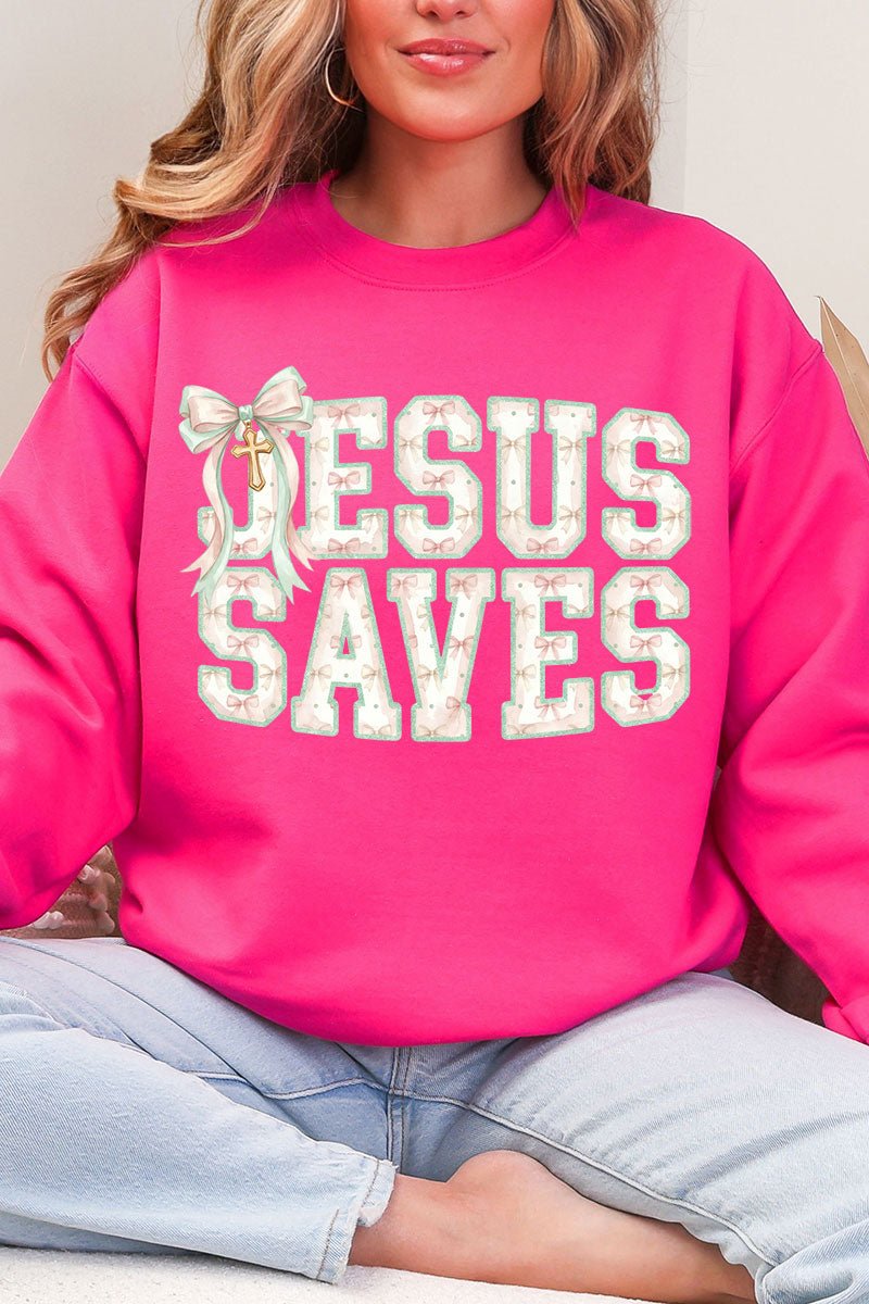 Jesus Saves Coquette Cross Heavy Blend Crew Sweatshirt - Wholesale Accessory Market