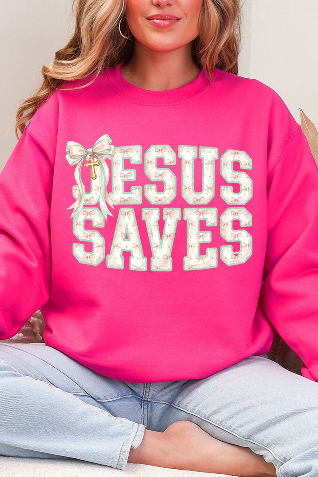 Jesus Saves Coquette Cross Heavy Blend Crew Sweatshirt - Wholesale Accessory Market