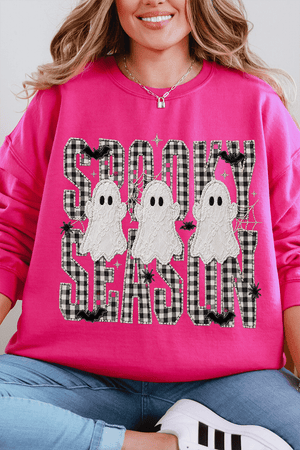 Spooky Season Gingham & Ghosts Heavy Blend Crew Sweatshirt - Wholesale Accessory Market