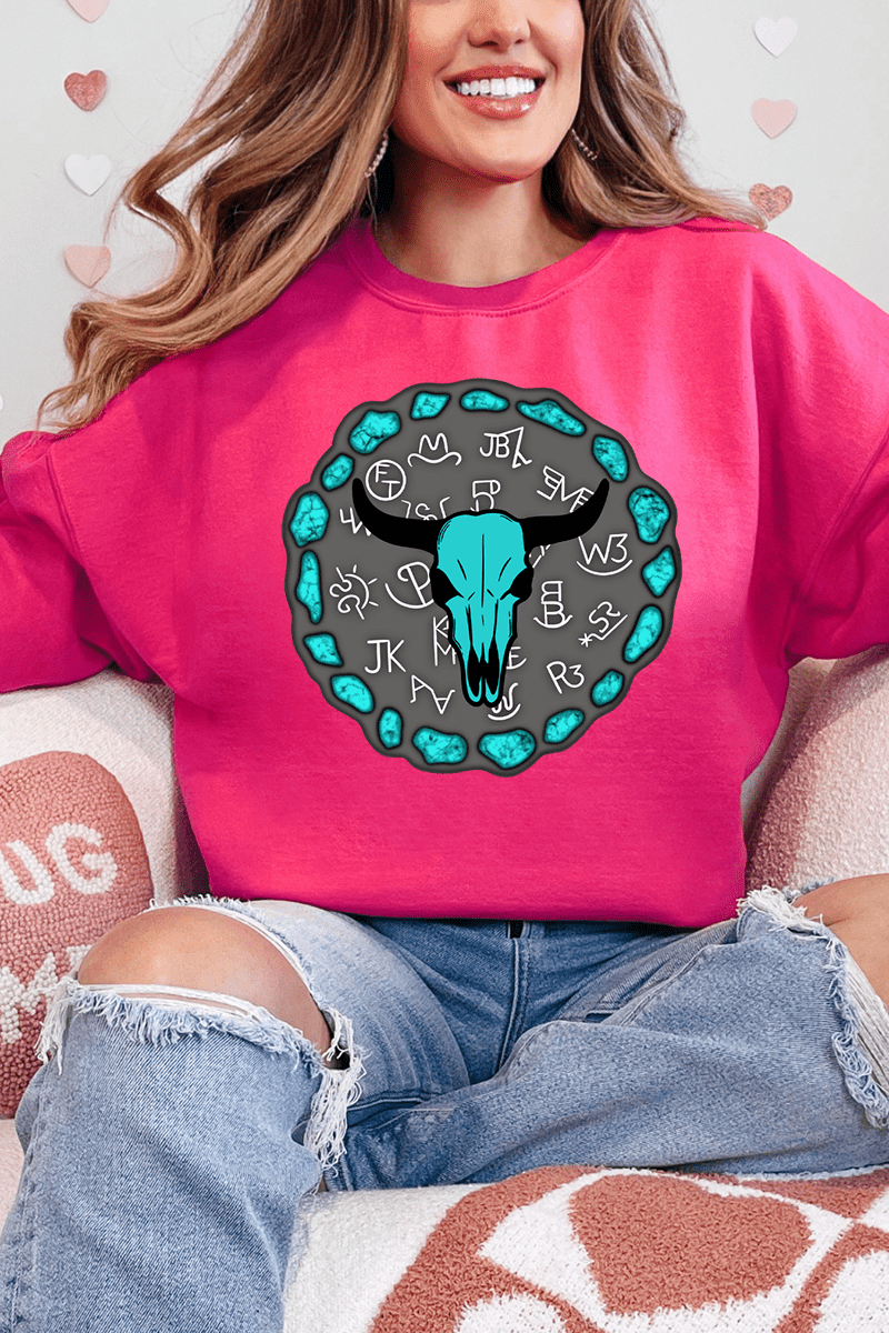 Turquoise Stone Steer Heavy Blend Crew Sweatshirt - Wholesale Accessory Market