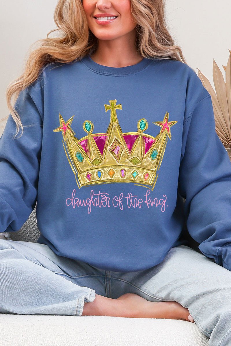 Bejeweled Daughter Of The King Heavy Blend Crew Sweatshirt - Wholesale Accessory Market