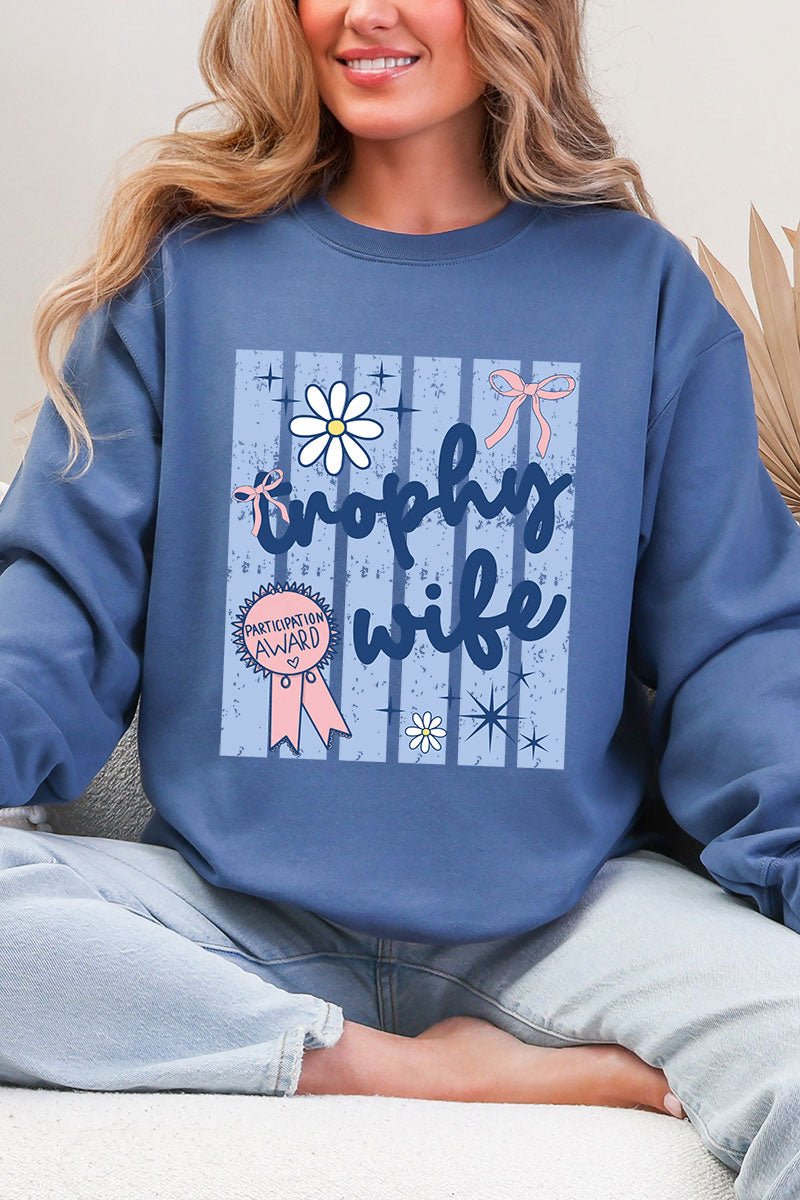 Blue Striped Trophy Wife Heavy Blend Crew Sweatshirt - Wholesale Accessory Market